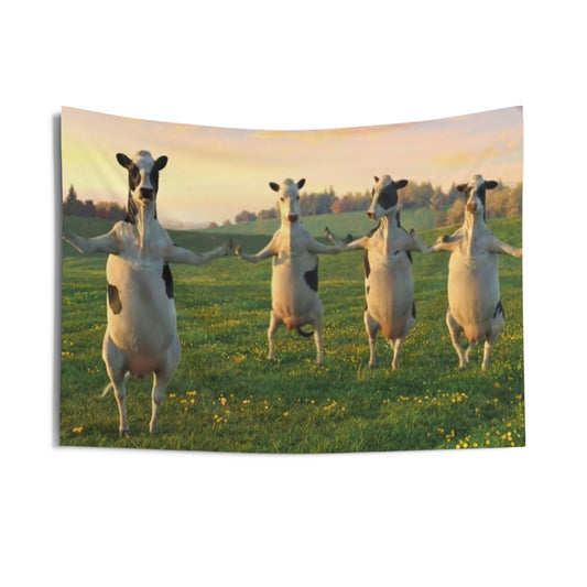 Cow Sunset Wall Tapestry - Pastoral Indoor Decor for Farmhouse, Living Room & Nursery