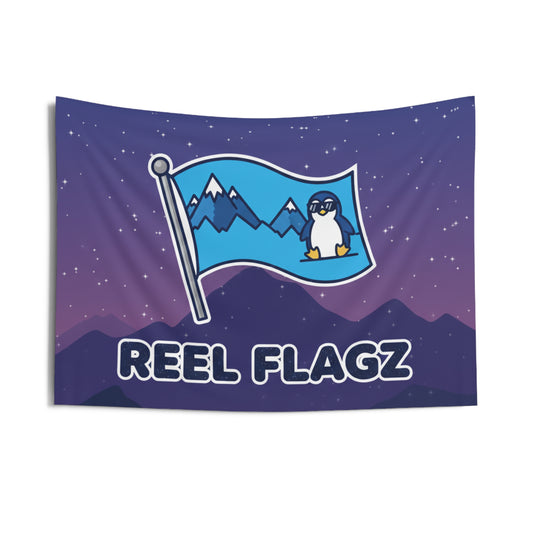 Reel Flagz Penguin Flag Indoor Wall Tapestry | Mountain Night Sky