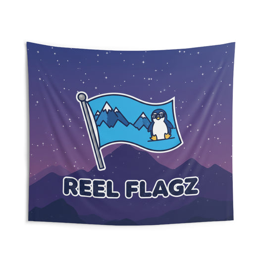 Reel Flagz Penguin Flag Indoor Wall Tapestry | Mountain Night Sky