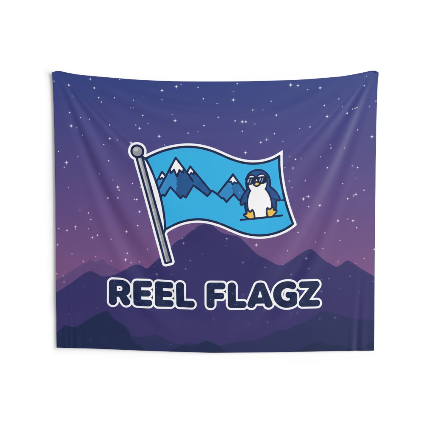 Reel Flagz Penguin Flag Indoor Wall Tapestry | Mountain Night Sky