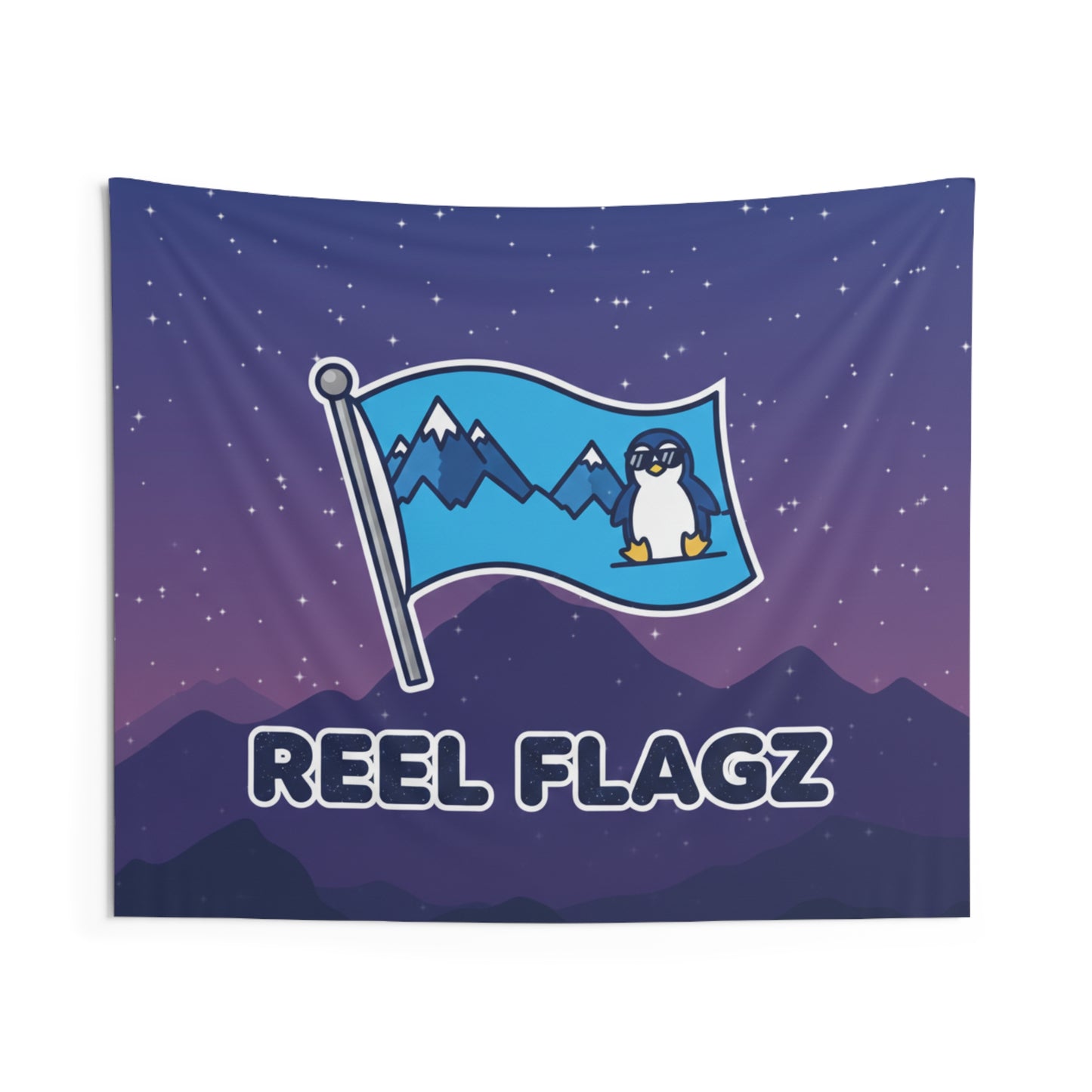 Reel Flagz Penguin Flag Indoor Wall Tapestry | Mountain Night Sky